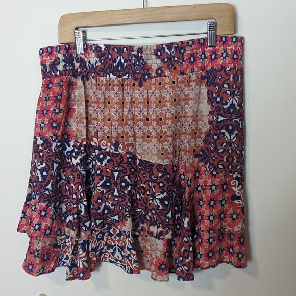 CAbi 5053 Isabel Patchwork Ruffle Skirt Western Boho Floral Tiered Layered Large - Picture 5 of 5